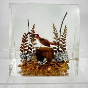 Vintage Lucite Bookend Acrylic Paperweight Bird Carved Wood Paperweight READ